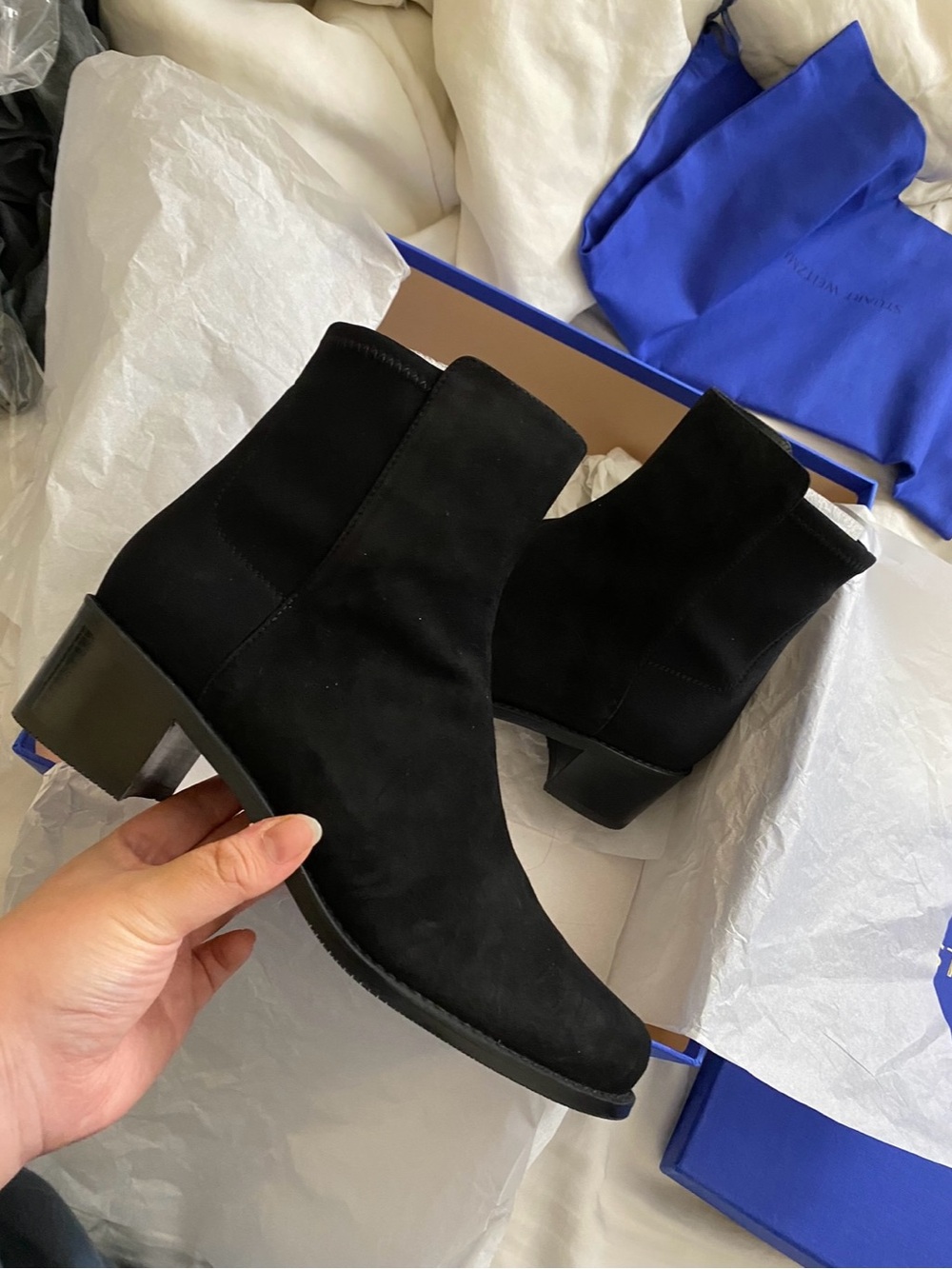 Stuart Weitzman Black Suede City Block Ankle Booties